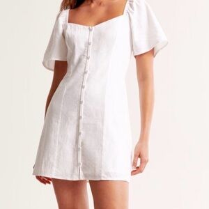 Abercrombie & Fitch White Mini Dress with Puff Sleeves